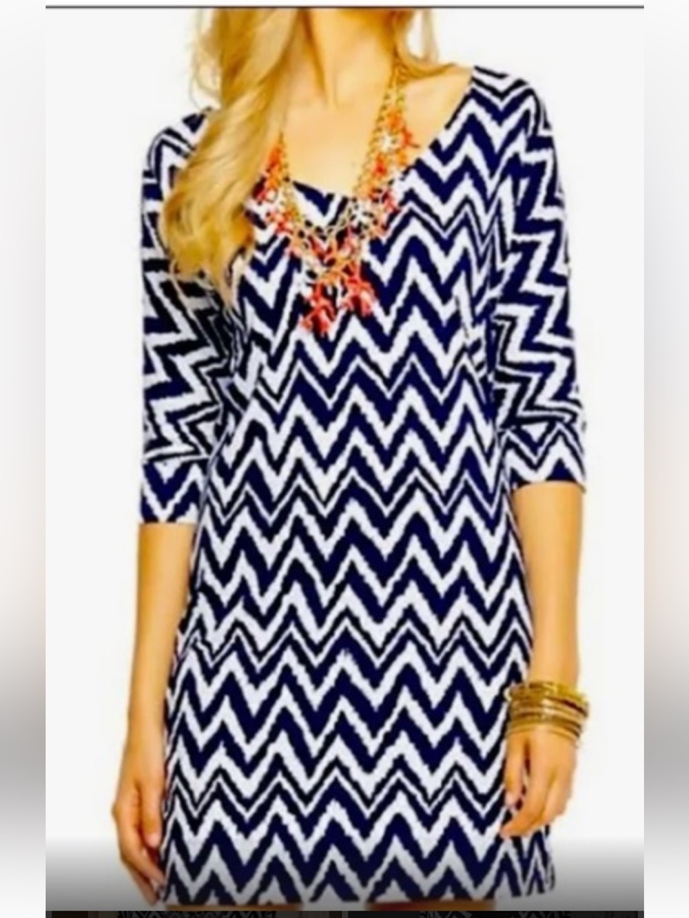 Lilly Pulitzer pima cotton Navy and White Zigzag Mini Dress tunic. XL